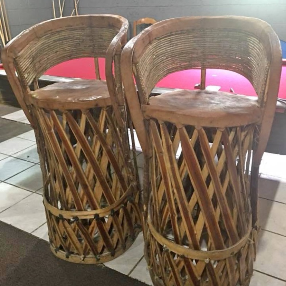 Large, Handmade, rustic, leather/wood bar stools